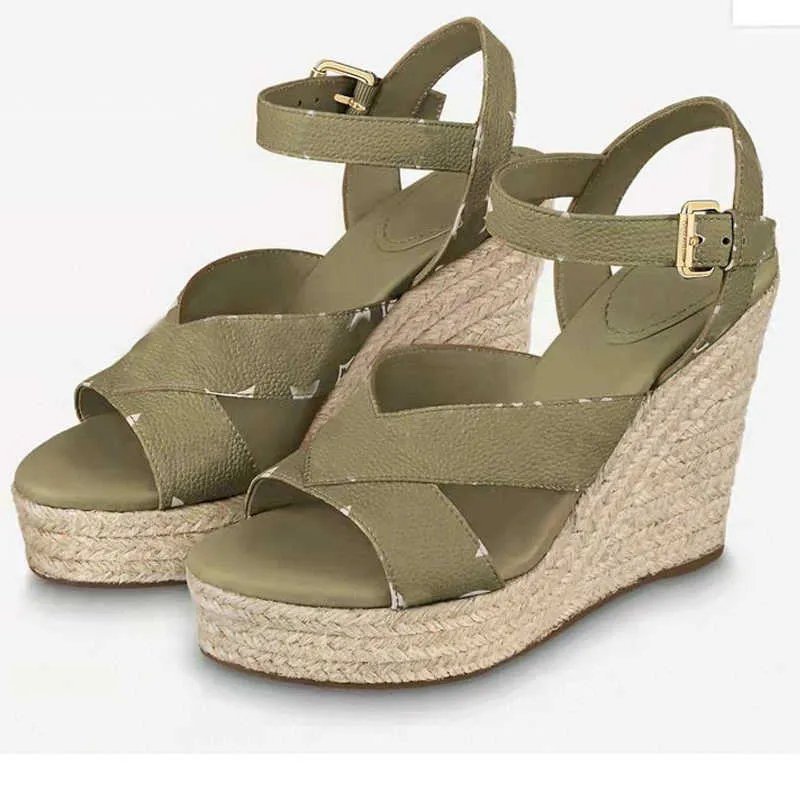 2023 Designer Vrouwen Sandalen Hak Wedge Sandaal Platform Schoenen Leer Hoog Met Verstelbare Gesp Trouwjurk Dame Maat 35-41 Met Doos NO378