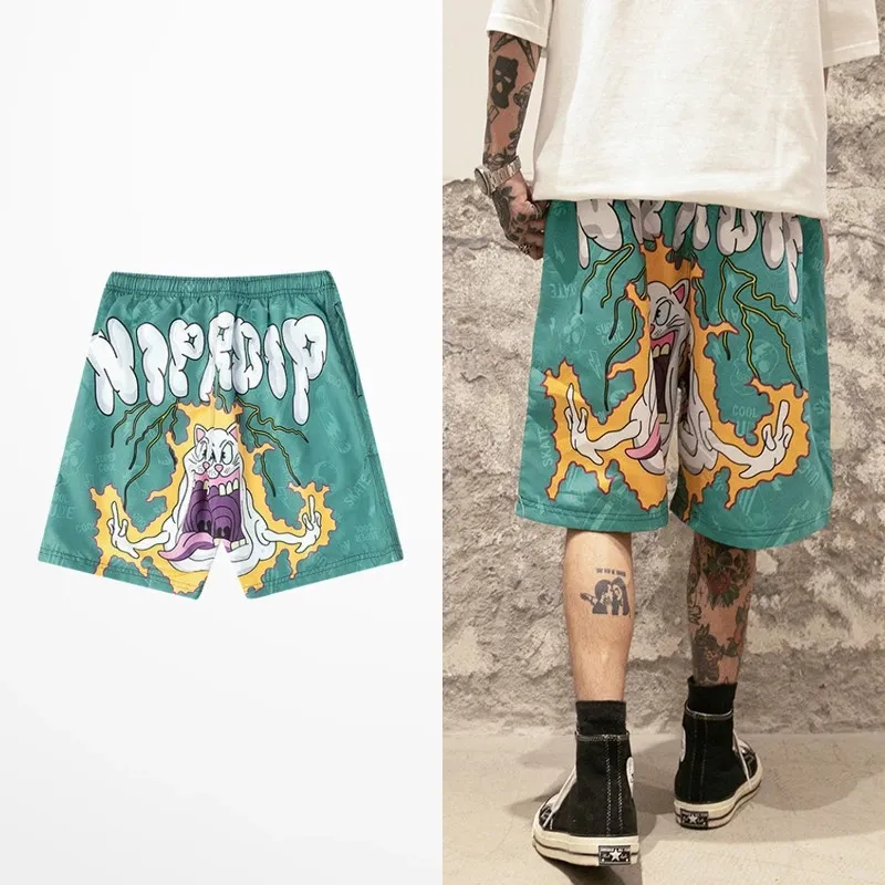 Männer Shorts Hip Hop Anime Graffiti Print Strand Harajuku Streetwear Lustige Halb Rock Dance Sport Jogger Männer Hosen 230313