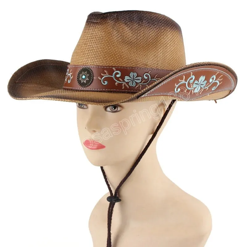 Vintage kapelusz słomkowy zachodni kapelusz kowbojski wiosna lato Panama kapelusze przeciwsłoneczne Retro elegancki Cowgirl czapka jazzowa Sombrero Hombre