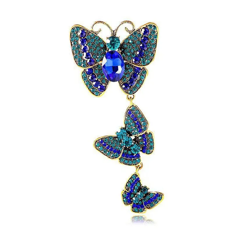 Grandes broches de borboleta de strass para mulheres insetos de cristal vintage pinging tassel pinos hijab lenço pinos de mochilas