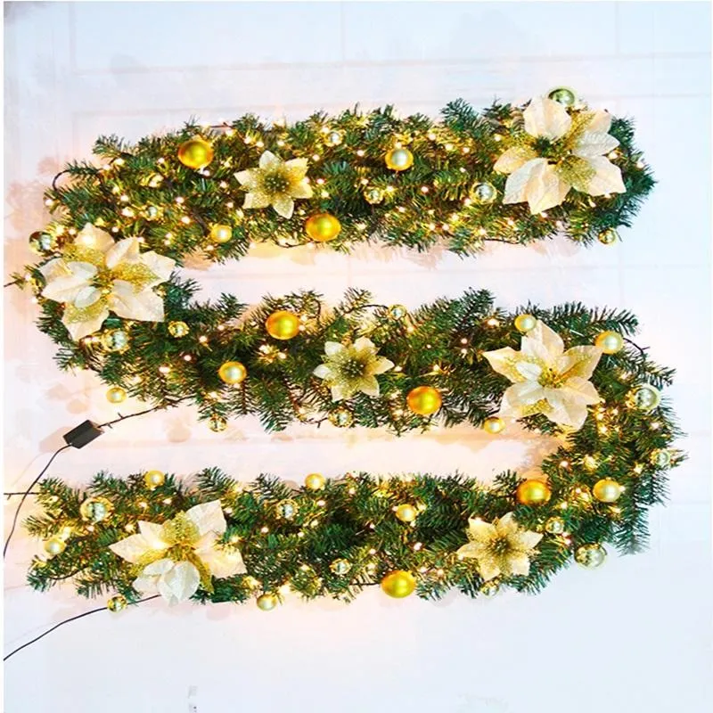Weihnachtsdekorationen, 270 cm, Girlande aus Rattan mit Schleifen und feenhaften LED-Lichtern, Dekoration für Zuhause, Party, Jahr, Lieferungen1