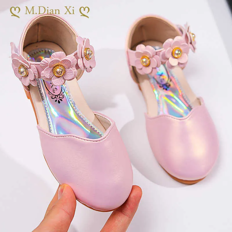 Flat shoes Children's For Girl Spring New Princess Lace Leather Fashion Cute Bow Rhinestone Wedding Shoes Student Party Dance P230314