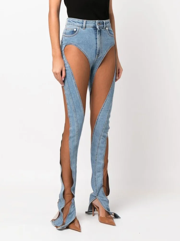 Distressed Denim: Womens Cargo Denim, See Through Design