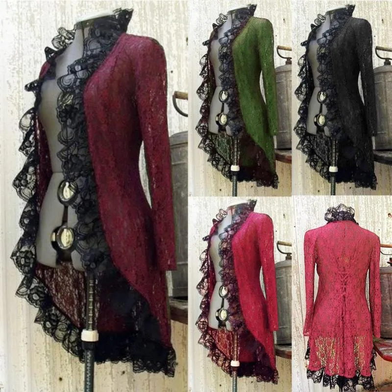 Kvinnors jackor vintage kvinnor medeltida klänning steampunk stativ krage klänningar snörning cardigan jacka vestido de festa mjuk och bekväm