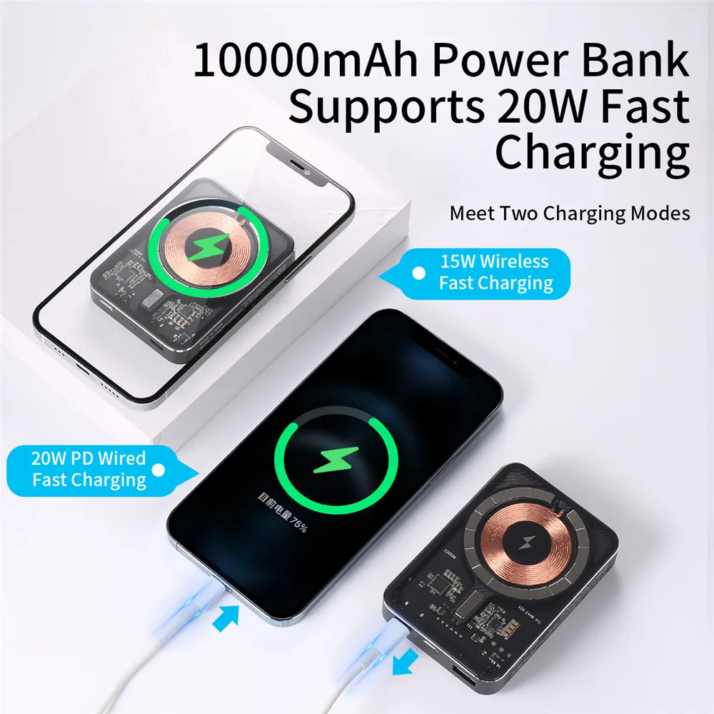 Magsafe Battery Pack - 10000mAh Portable Charger for Mag-Safe 22.5W PD Fast Charging with Built-in Cables LED Display, Magnetic Power Bank for iPhone 16/15/14/13/12/Pro/Mini/Pro Max (Blue