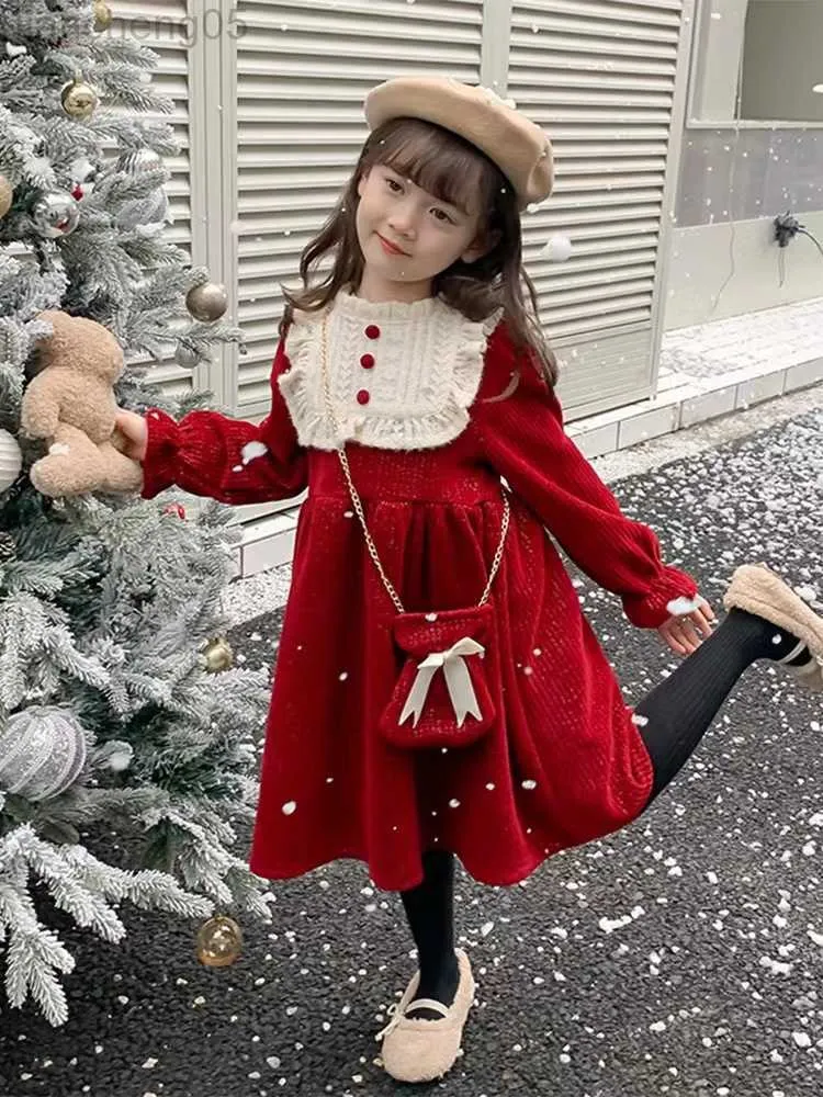 Vestidos de niña Vestido de niña Terciopelo Invierno 2022 Nuevo Vestido de princesa de Navidad para niñas Otoño Invierno Vestido de año nuevo para niños W0314