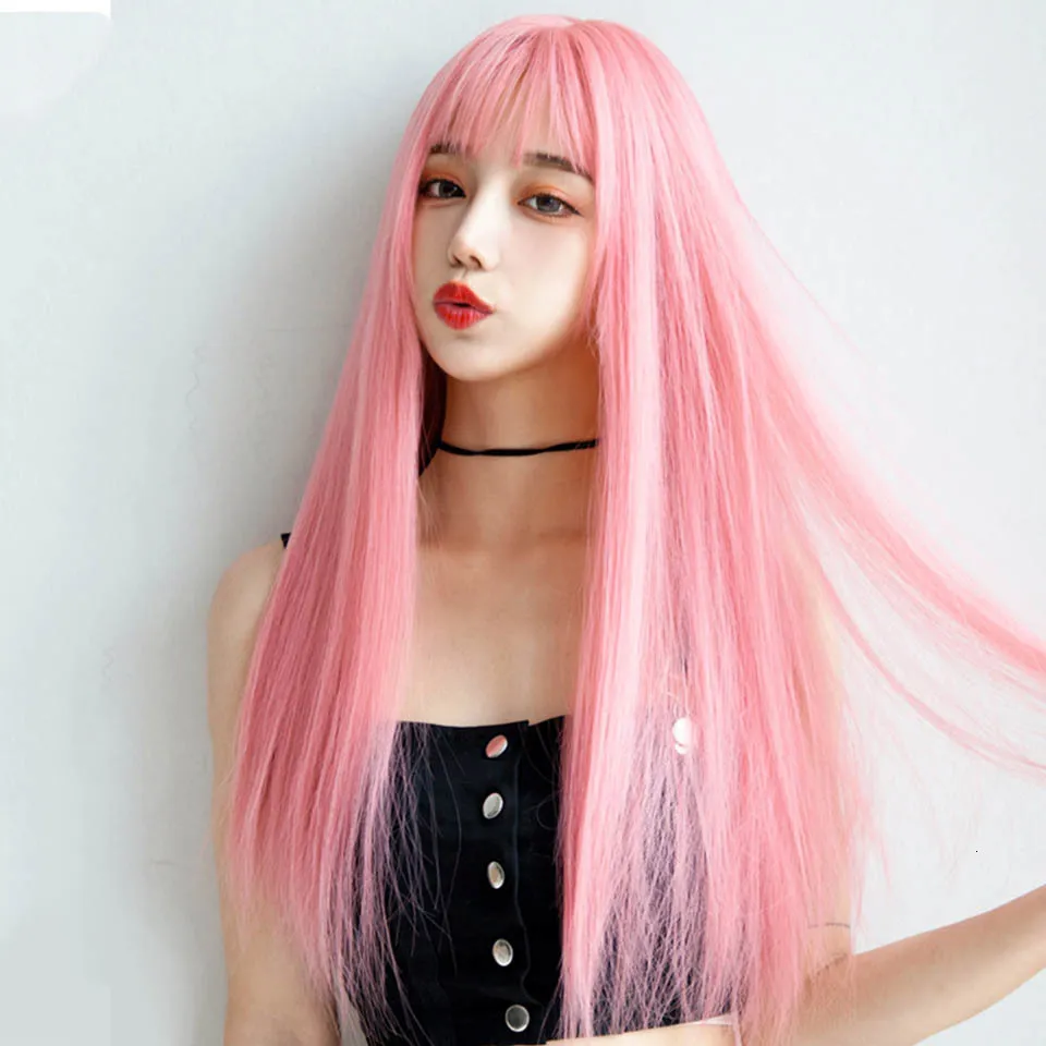 Rosastar Good Quality Lolita Long Pink Deep Wavy Synthetic Hair Wigs With  Bangs Natual Heat Resistant Wigs For Women For Cosplay | Good Pink Wigs |  ramadabursacekirge.com