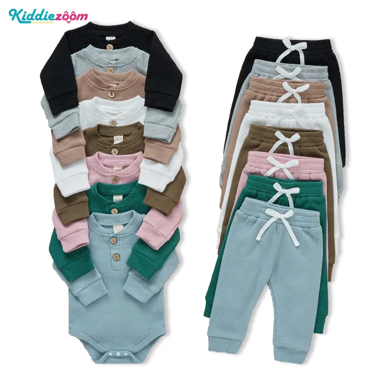 Conjuntos de ropa Kiddiezoom 8 colores nacidos Conjunto de ropa Soft Waffle Baby Boy Girl Outfits JumpsuitElastic Pants 2Pcs Ropa coreana para niños pequeños 230313