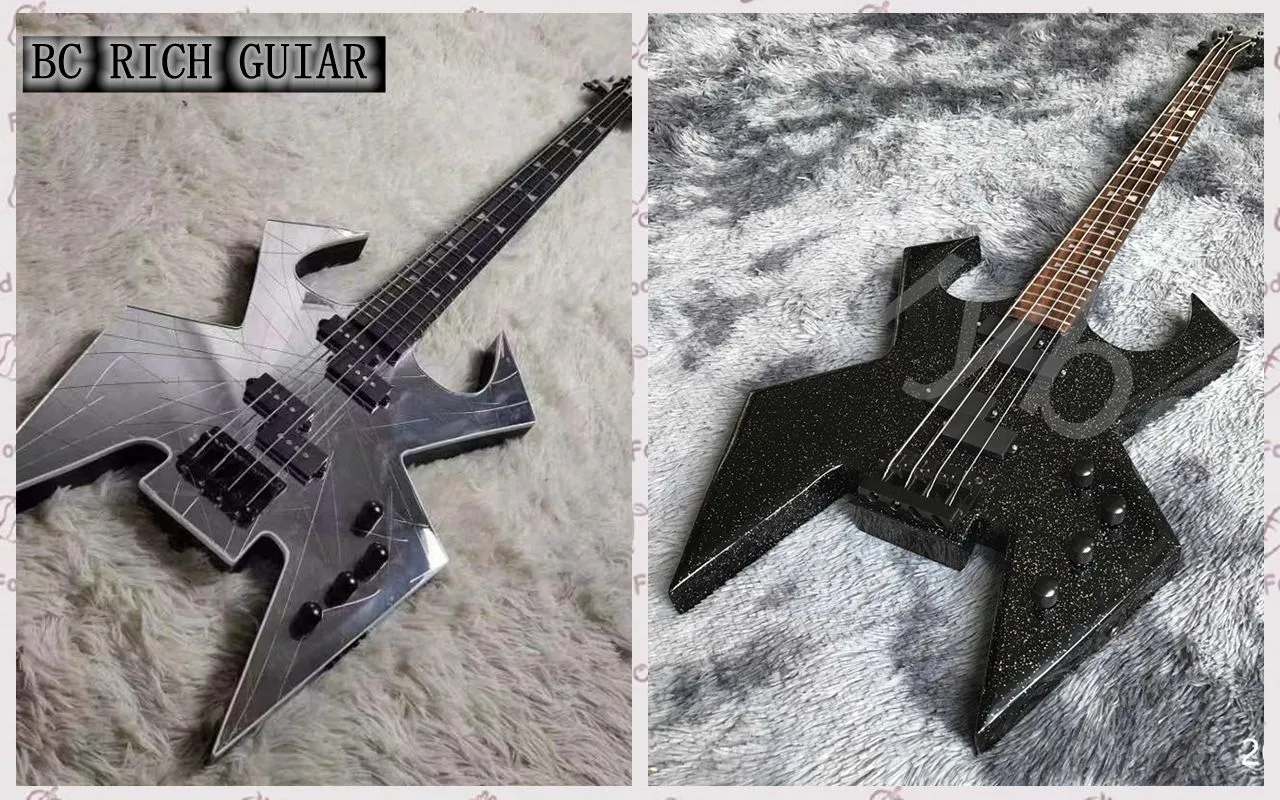 BC Rich Warlock Electric Bass Guitar 4 strängar Sällsynta formad svart hårdvara