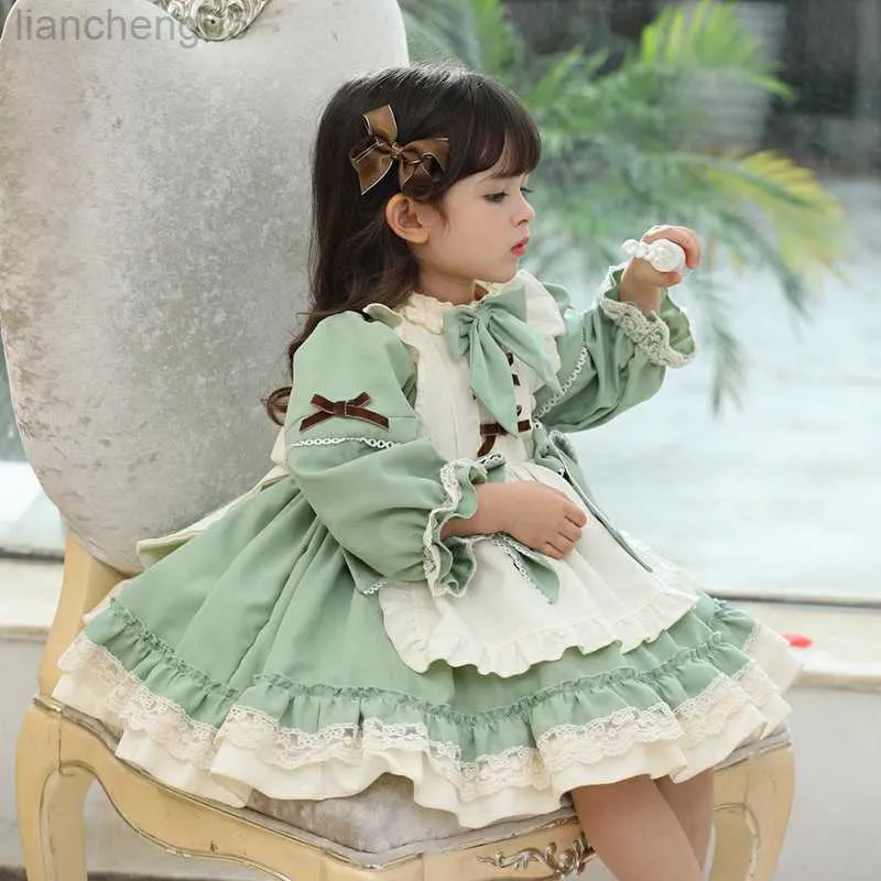 Girl's Dresses Children Spanish Vintage Dress Original Baby Girl Lolita Princess Ball Gown 2023 Autumn Winter Kids Christmas Green Dresses W0314