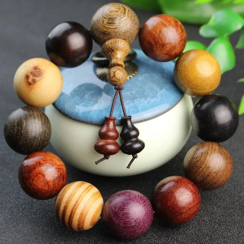 Brins de perles en bois, perles bouddhistes, 20mm, Bracelet multi-perles coloré, bois de santal vert palissandre, cadeau pour hommes