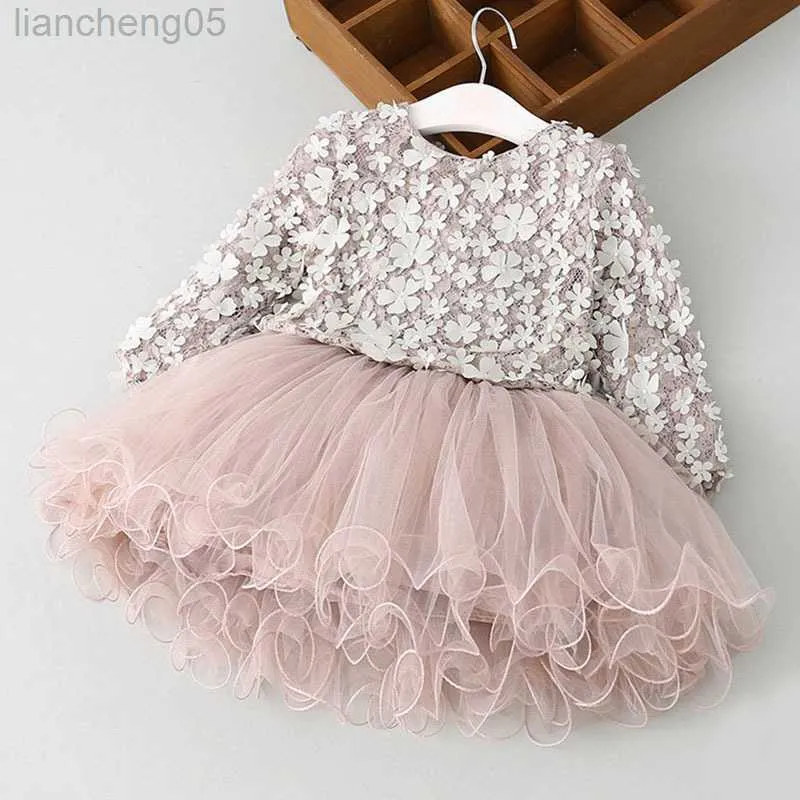 Flickans klänningar 2021 Fashion Baby Girl Dress Girl Garden Floral Sleeve Baby Dress Toddler Princess Födelsedagsfotoklänning för 2-6Y W0314
