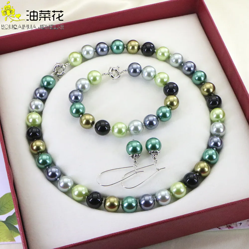 Wedding Jewelry Sets 12mm Natural Multicolor Seashell Round Beads Necklace Chain Bracelet Set Girls Christmas Gifts Jewelry Making Accessories Crafts 230313