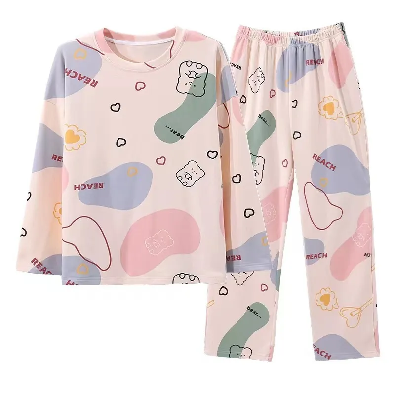 Women s Acrylic Pajamas Set with Animal Pattern, Long Sleeve, Ankle ...