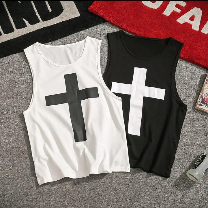 Herentanktops topkwaliteit 2023 Zomer Casual Cross Black Wit mannelijk Vest losse hiphop streetwear o-neck mouwloze mannen plus maat 5xl