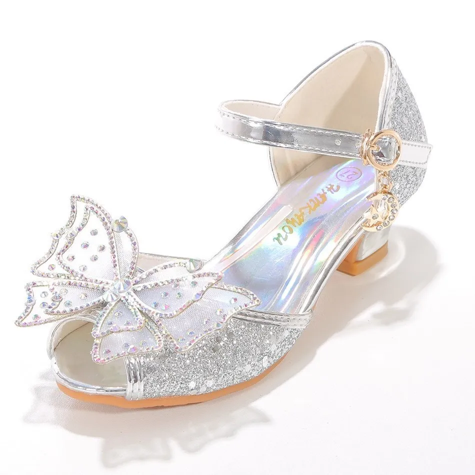 Tênis sapatos para meninas calcanhar crianças vestido de princesa festas de couro cunhas crianças deslizam borboleta em bailarina de casamento 230313