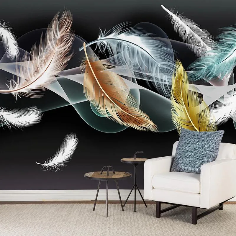 Sfondi Murales 3D personalizzati Carta da parati Bianca Piuma dorata Murale Fumo astratto Camera da letto TV Sfondo Po Copertura impermeabile