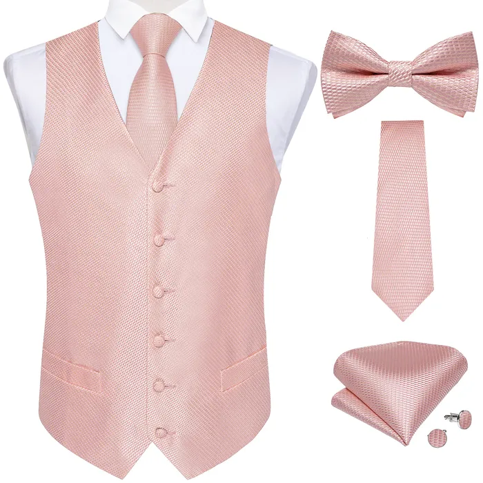 Mens Vests Brand Fashion Pink Stied Tie Set для мужчин жених шелковое платье для свадебного банкет вечеринки мужчина в жилеле