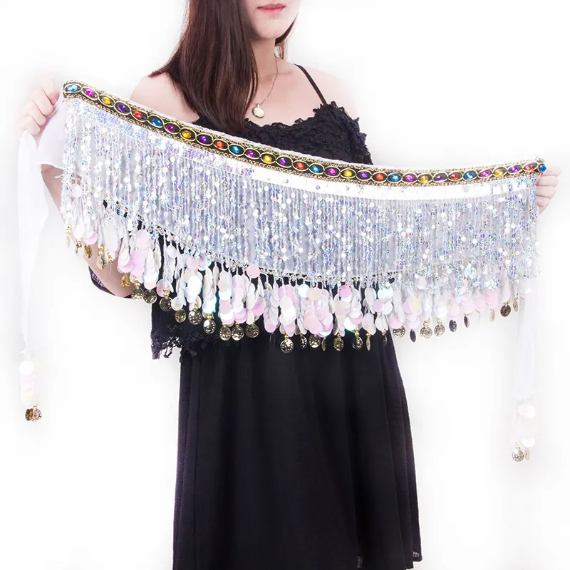 Other Sequin Belly Dance Wrap Skirt Scarf Belly Dance Hip Scarf Waist Chain for Women Festival Performance Indian Dance Tassel Belt 230314