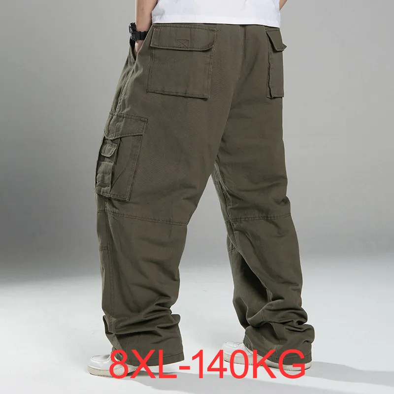 Mens Pants Plus Size 7xl 8XL spring Autumn Men cargo pants thick high street pants safari style pockets Skateboard out door straight pants 230313