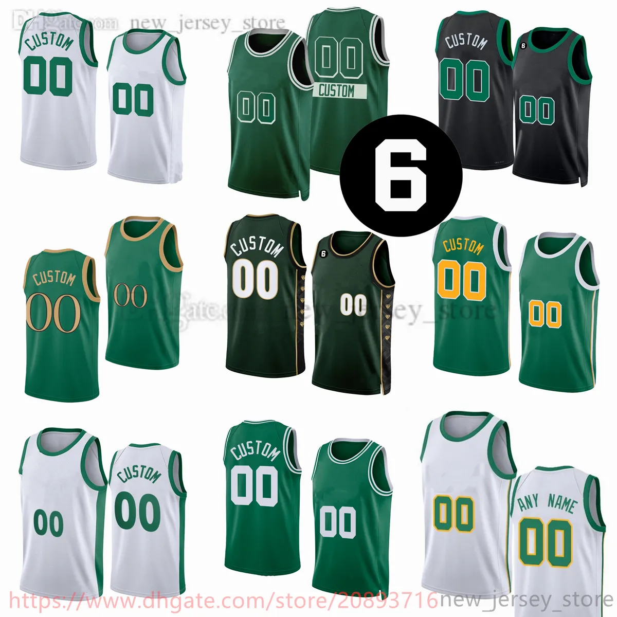 Maillots de basket-ball imprimés personnalisés de la nouvelle saison 2022-23 Ajoutez 6 patchs de maillots vert noir blanc. Message N'importe quel numéro et nom sur la commande