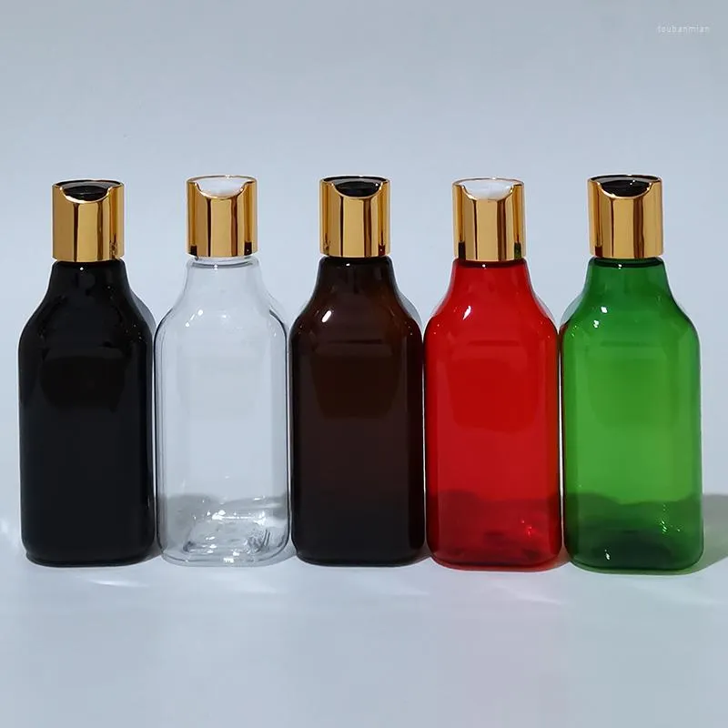 Storage Bottles 20pcs 200ml Empty Square PET Travel Bottle With Gold Silver Aluminum Disc Top Cap Press Family Oil DIY SPA Container