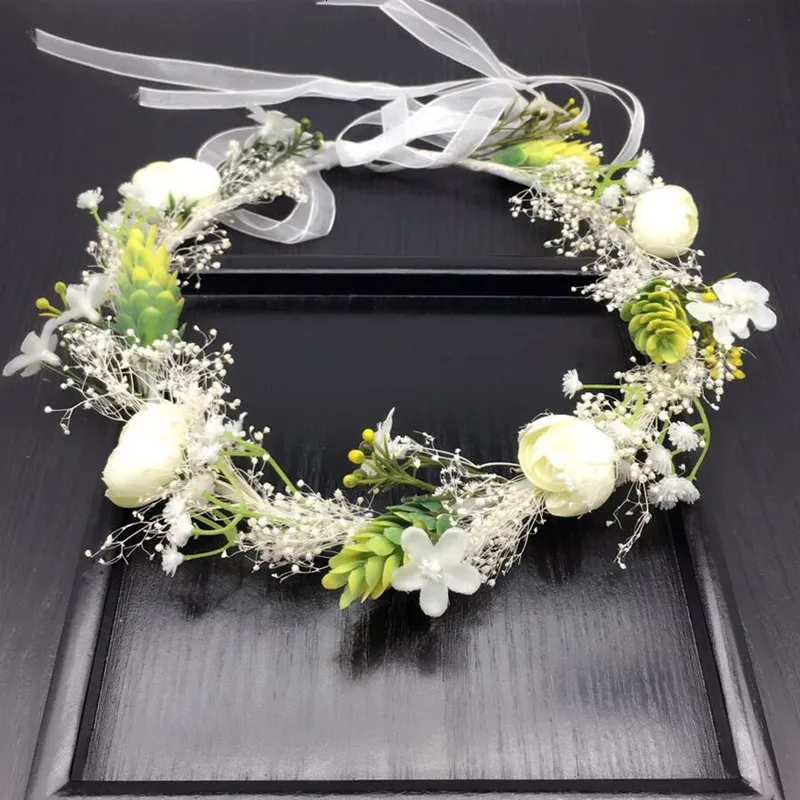 Tiaras Real small white Flower Wreath bridal headband headdress ornament Kids children Crown hair accessories adjustable garland 230313