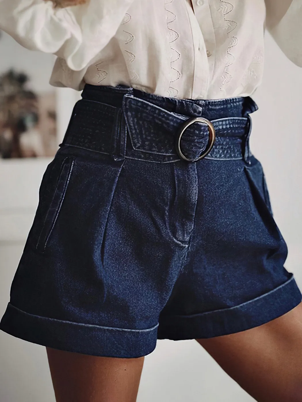 Shorts Feminino Jyate Jeans de cintura alta 2023 Summer Denim Streetwear Bottoms Blue Aline Pants 230314