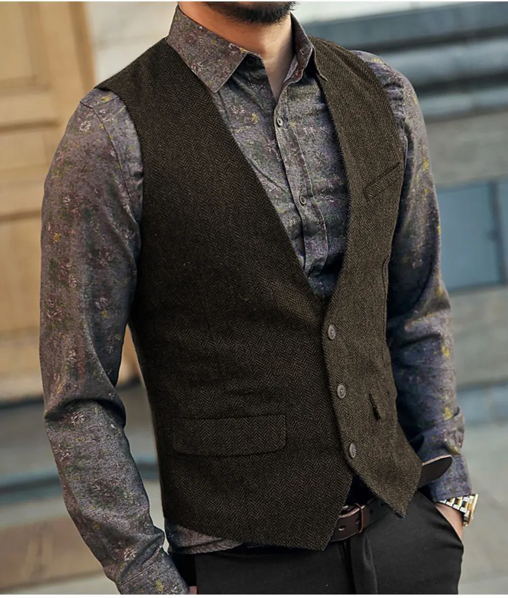 Hommes Gilets Slim Hommes Gilet Tweed Gilet Gilet Vintage À Chevrons Vcou Casual Laine Garçons D'honneur Costumes Gilet Pour Mariage XS5XL 230313