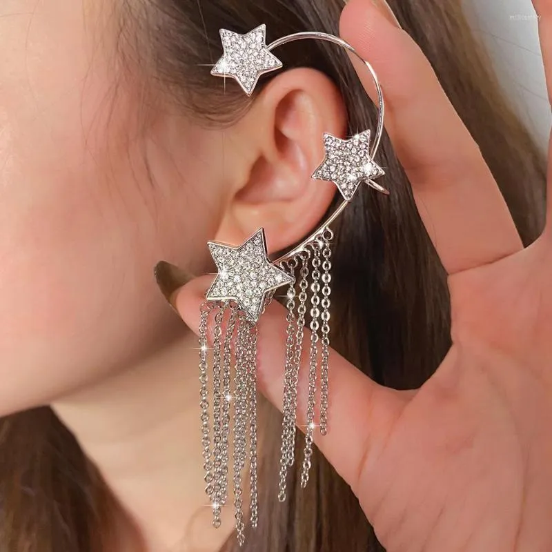 Dos boucles d'oreilles coréen gland étoiles oreille Clip manchette Wrap pas de Piercing-Clip sur le Cartilage pour les femmes cristaux boucle d'oreille