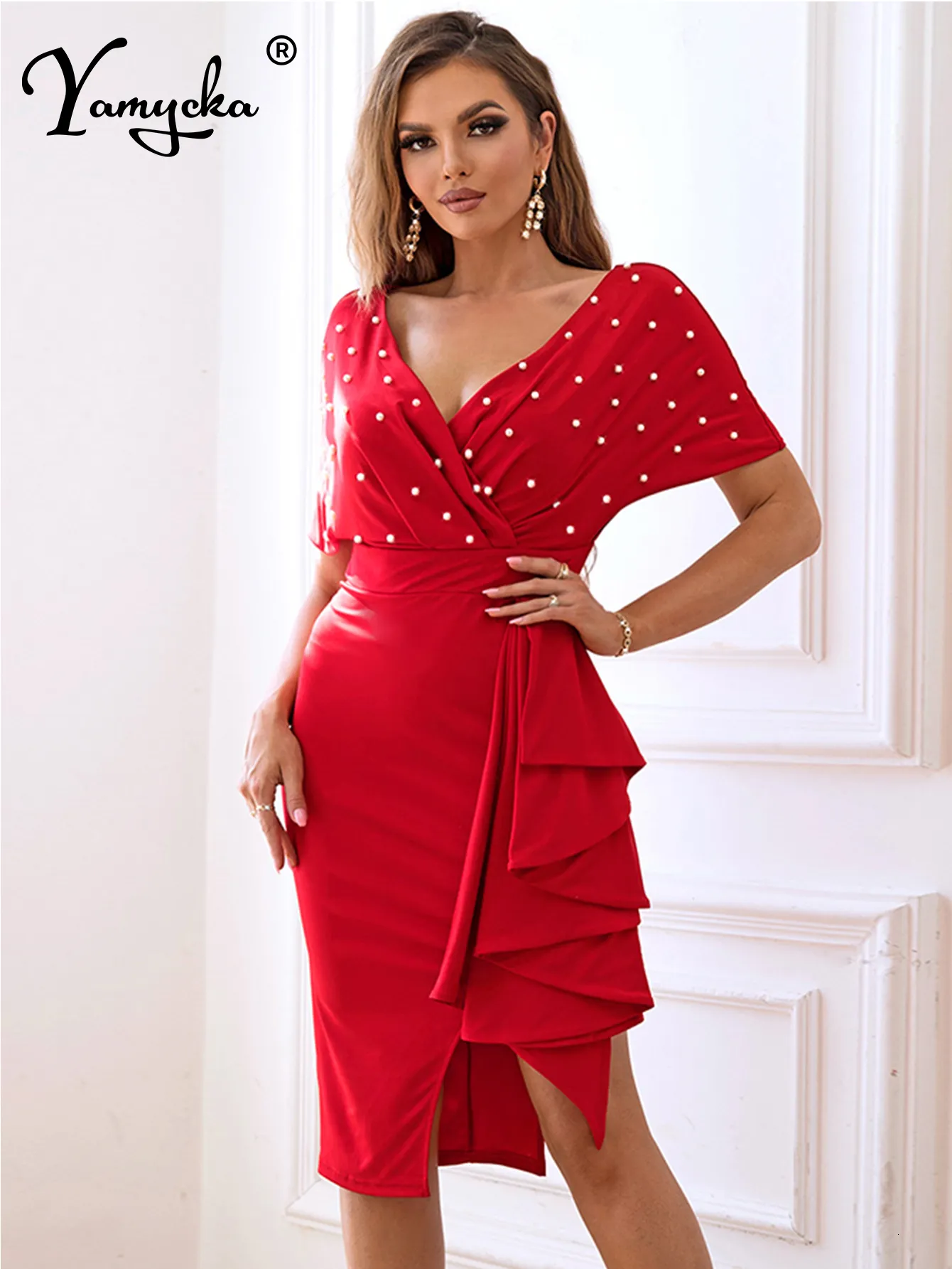 Red ruffle bodycon dress shop
