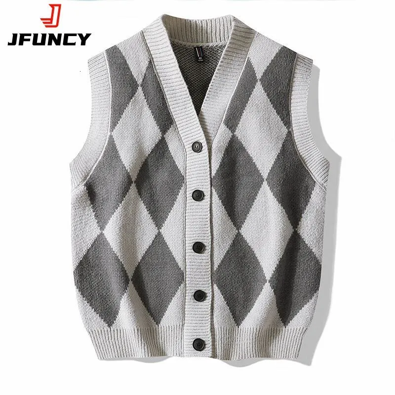 Hommes Gilets JFUNCY Hommes Tricot De Mode Oversize Tricoté Cardigans Col En V Sans Manches Chandail Mâle Automne Hiver 230313