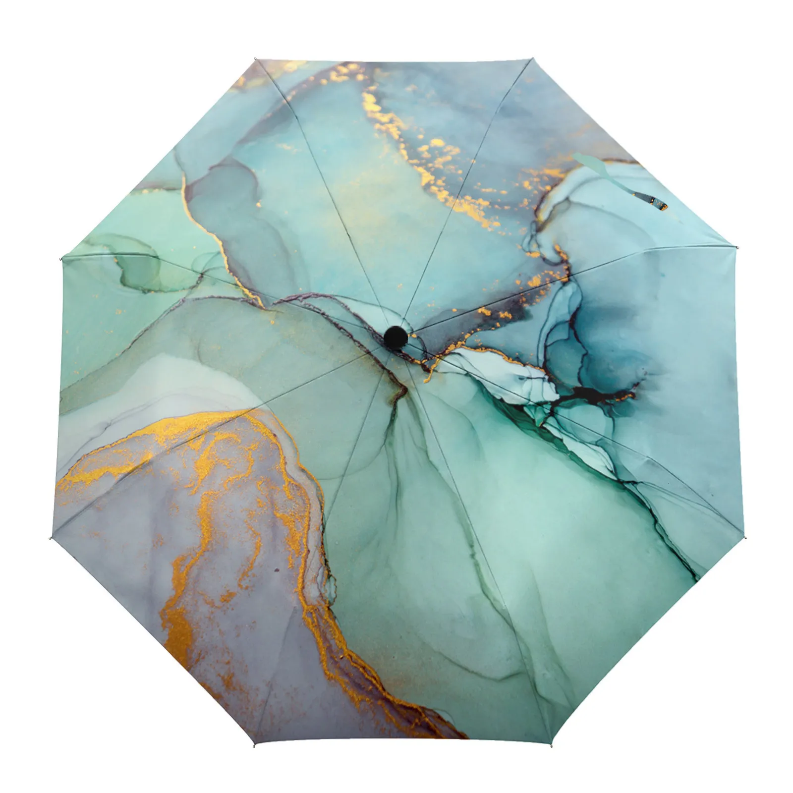 Umbrellas Marble Turquoise Automatic Umbrella Men Women Rain Windproof Outdoor Travel Sun Three Folding Umbrellas 8 Ribs Gift Parasol 230314