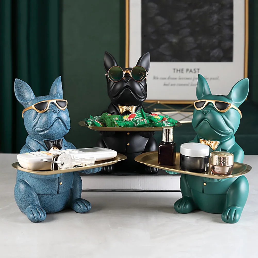 Decorative Objects Figurines Nordic French Bulldog Sculpture Dog Statue Jewelry Storage Table Decoration Gift Belt Plate Glasses Tray Home Art 230314