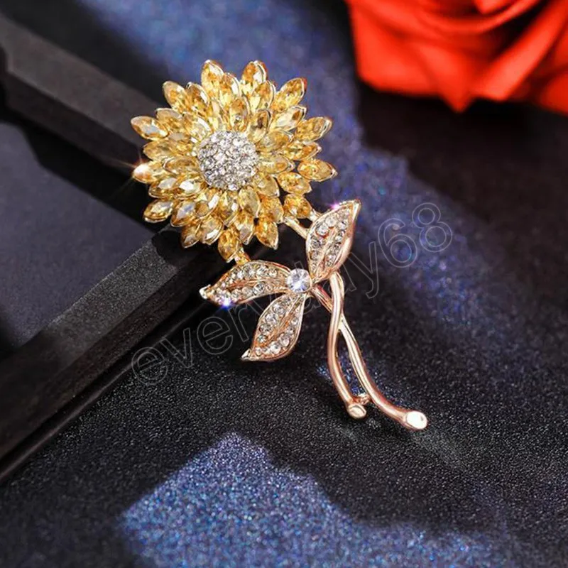 Mode cristal tournesol broches pour femmes charme strass broche épinglettes fête mariage cadeaux vêtements accessoires bijoux