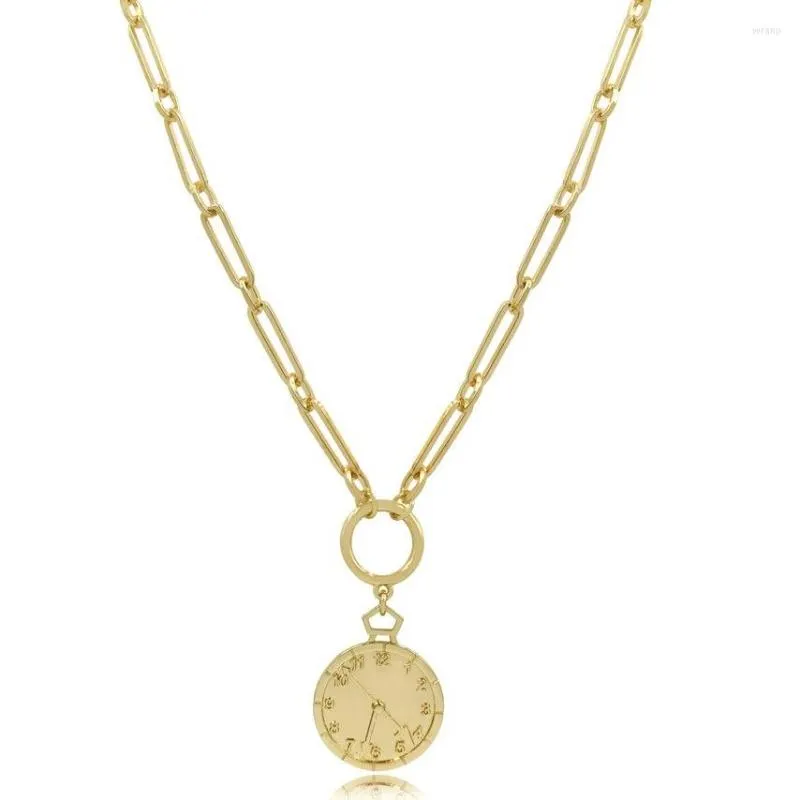 Pendant Necklaces Fashion Punk Gold Color Watch Necklace Women Vintage Carved Coin Jewelry