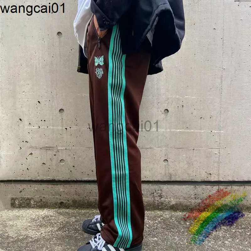 wangcai01 Pantaloni da Uomo Ragazze Dont Cry AWGE Needles Pantaloni Sportivi Uomo Donna Jogger Fettuccia Laterale a Righe Pantaloni con Aghi Farfalla Ricamo Pantaloni AWGE 0315H23