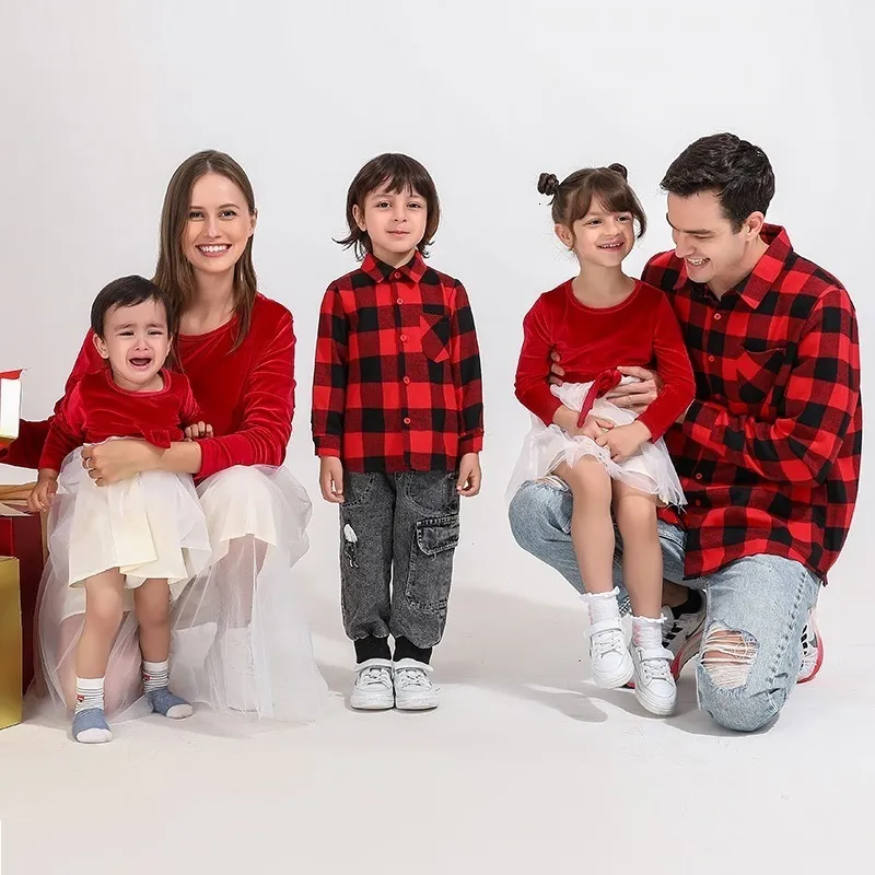 Mommy and me matching plaid shirts top