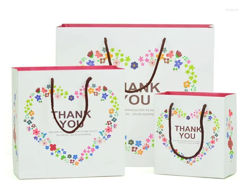 Present Wrap 100st/Lot- Three Size (S M L) Blomma Wreath of Love "Tack" Bag Hand High-klass förpackningspapper SN1811