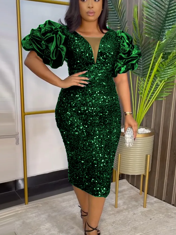 green glitter plisse puff sleeve v bar draped midi dress Party Dresses: Sequin Bodycon with Deep Neck and Sleeves - Retro Vintage Style in Red Velvet - Sparkly Cocktail Club Wear 230314 from Dhgate Urban Sexy Dresses ruffle skirt