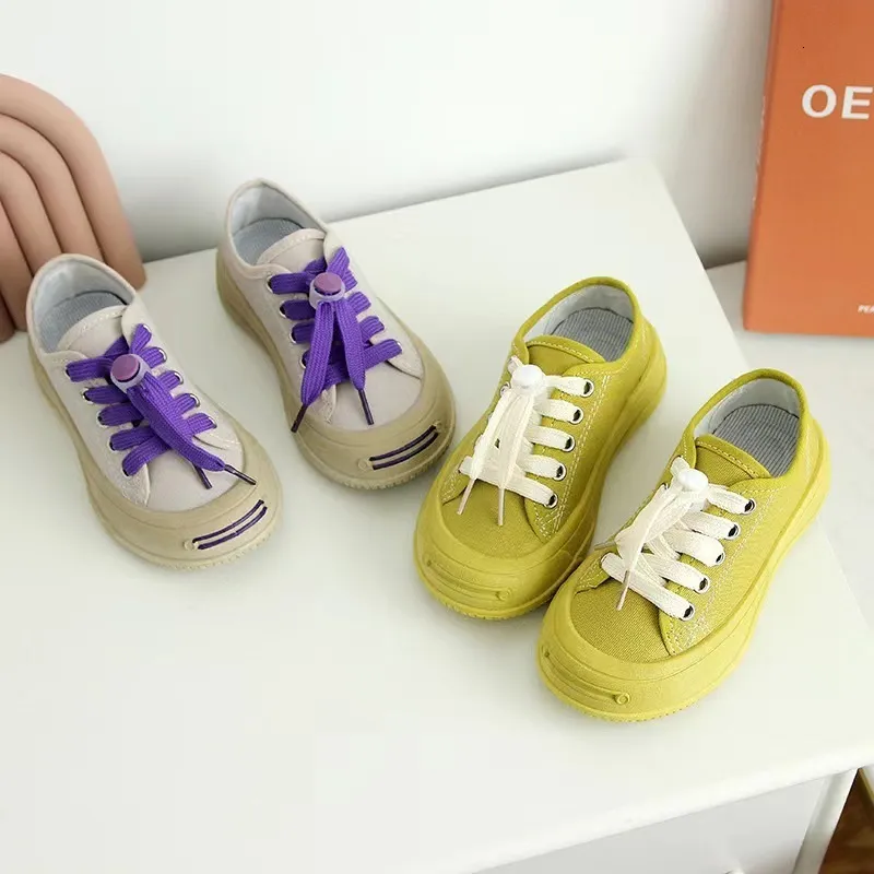 Sneakers Four Seasons Soft Sports Canvas Children Fashion Square Head Baby Girls Yellow Flat Simple Japanese Style Boys Casual Shoes 230313