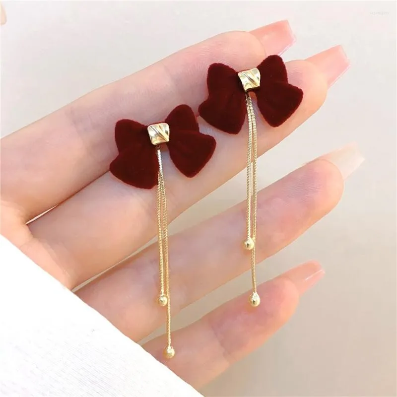 Boucles d'oreilles créoles frangées rouge adapté noël fiançailles élégant tempérament deux-usure à la mode arc mariage Banquet bijoux