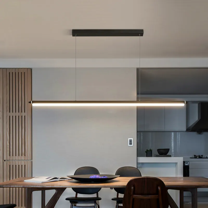 Nordisk minimalistisk restaurang Chandelier Modern Bar One Word Office Study LED Strip Lamps matbord Pendant Light 2022