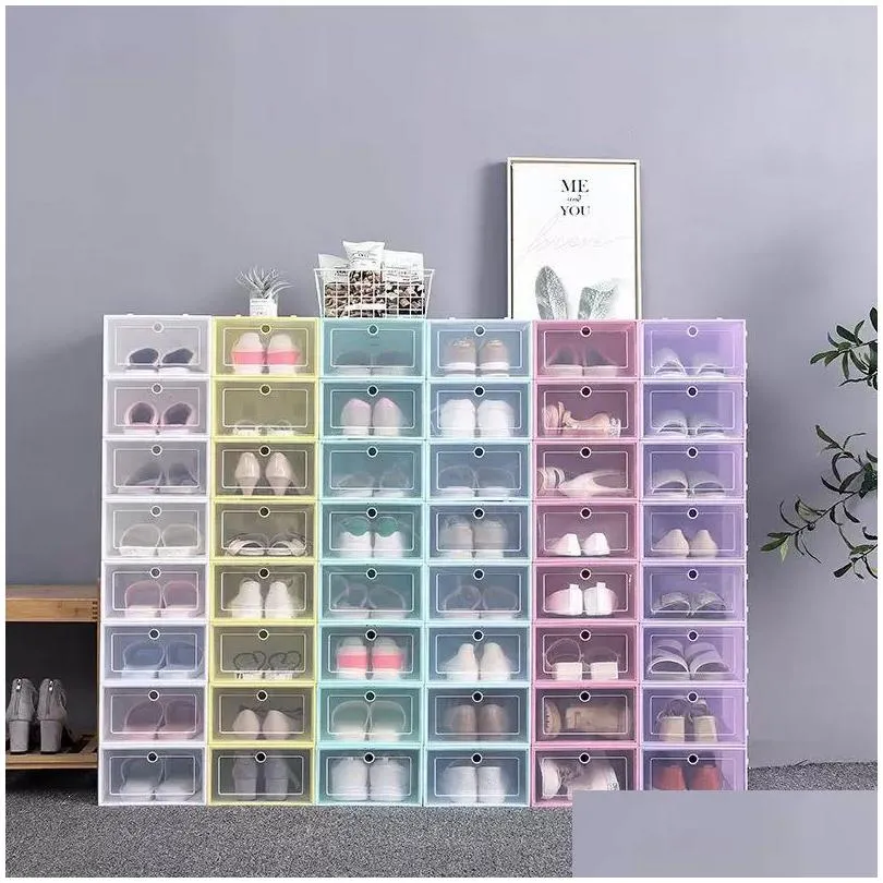 Scatole portaoggetti Contenitori 30Pcs Set di scarpe Mticolor Pieghevole in plastica Trasparente Scarpe da casa Rack Organizer Stack Display Box Drop Delivery Garden Dh7Nw