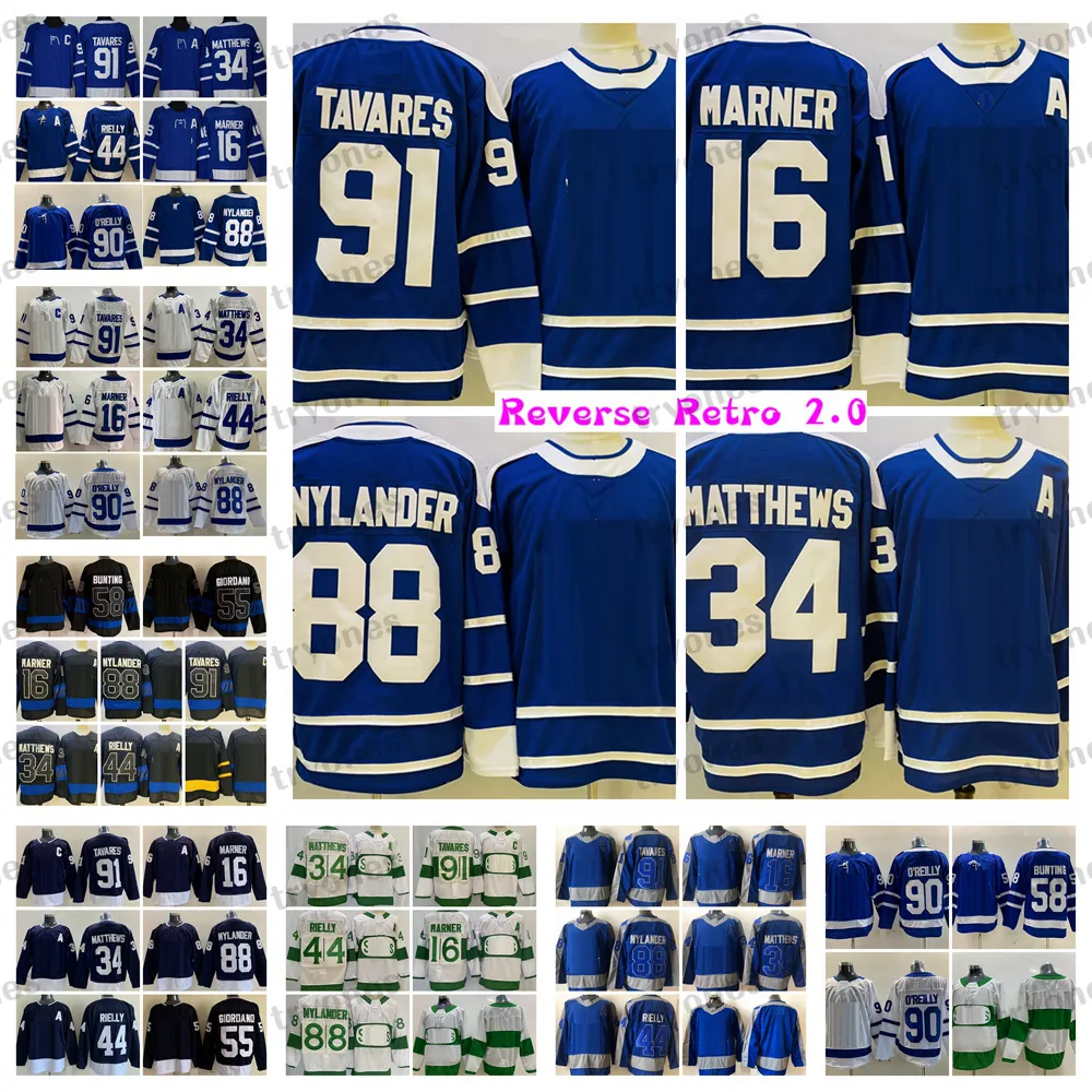 Двусторонние хоккейные майки Reverse Retro 2.0 Auston Matthews Mitchell Marner Morgan Rielly William Nylander John Tavares Michael Bunting Mark Giordano Ryan O'Reilly