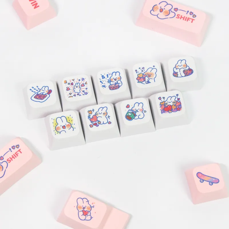 Cute Keycaps: 129 Key PBT Steam Rabbit Pink Keycaps For MX