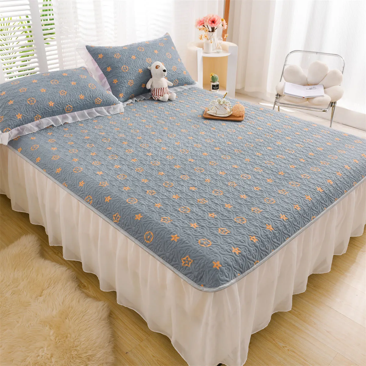 Spódnica łóżka Koreańska spódnica zlebiona Dodaj bawełniane łóżko pasowe z poduszką cztery sezony
