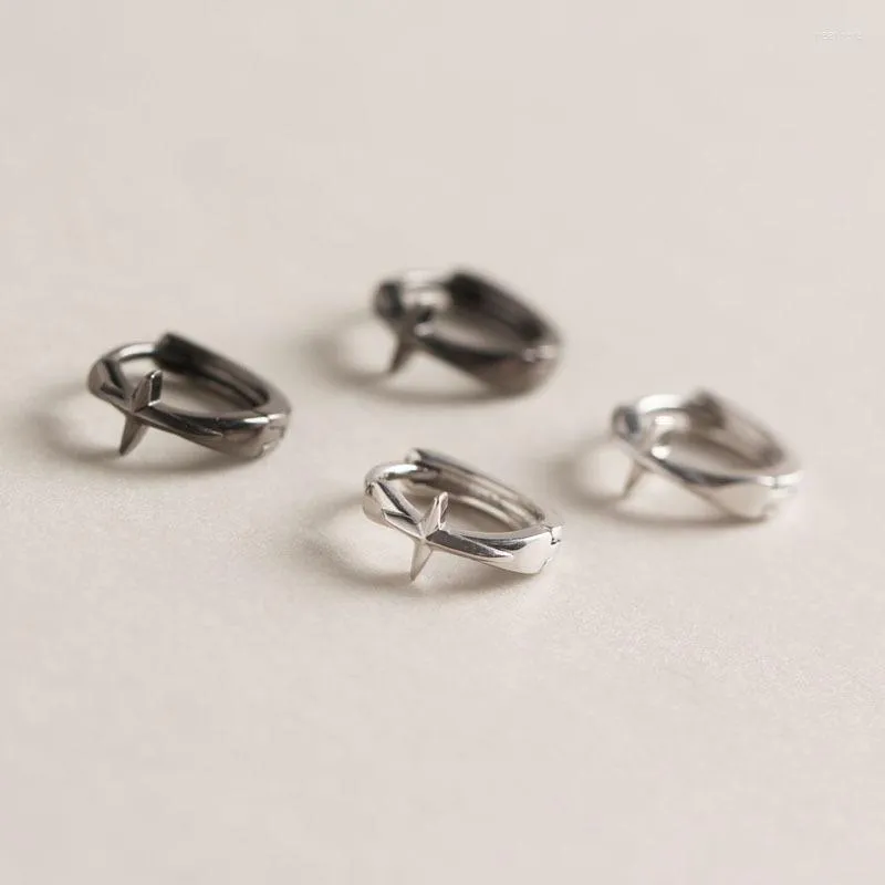 Серьги обруча wtltc 925 Sterling Sliver Sliver небольшой крест для женщин Стимпанк Huggies Харм -обручи панк крошечный бар