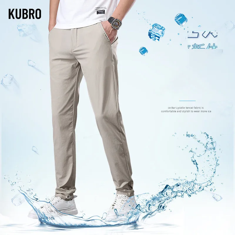 Mens Pants KUBRO Summer Mens Breathable High Quality Comfortable Pants Cooling Male Jogging Solid Color Clothing Slim Fit Thin Fashion 230313