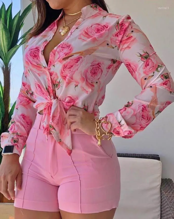 Blouses feminina feminina Mulheres Manga longa Impressão floral Tirada Blusa Top Top Camisetas de primavera Camisas de primavera de outono